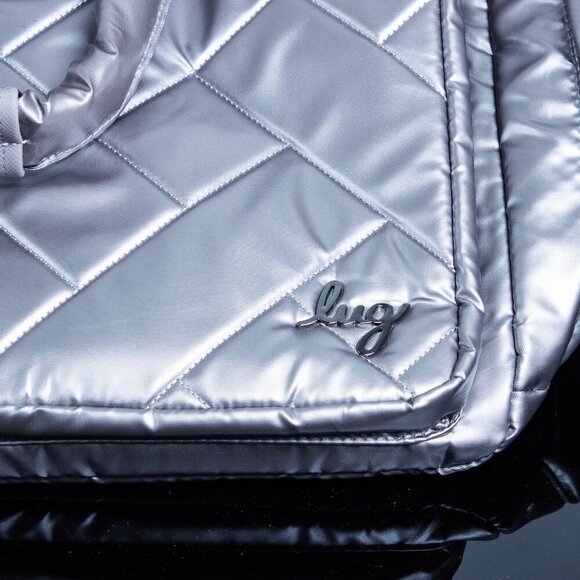Lug Drifter Quilted Silver Tote Bag With Double Zipper Closure & Multi-Pockets - Picture 11 of 12
